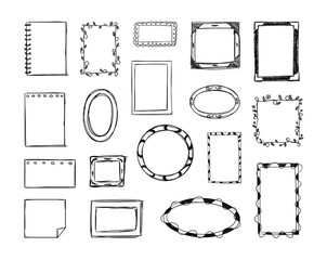 Wall Mural - vector collection of hand drawn doodle frames isolated on white background, black drawings set, mini
