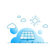 Solar panel isolated on white background, flat style outline concept illustration of renewable solar energy