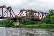 Old Rusty Railway Bridge Over The River