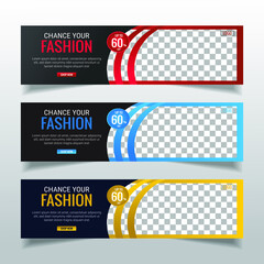 Wall Mural - fashion sale web banner with place for photo. Horizontal Layout template. Business Ad banner. Vector EPS 10