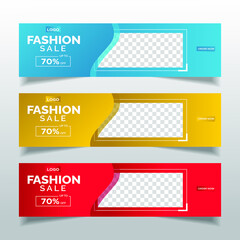 Wall Mural - fashion sale web banner with place for photo. Horizontal Layout template. Business Ad banner. Vector EPS 10