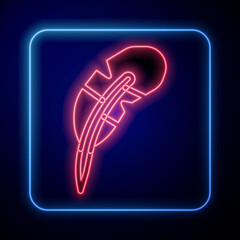 Glowing neon Feather pen icon isolated on black background. Vector.