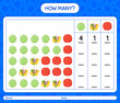 © Halo Vision - How many counting game with fruit. worksheet for preschool kids, kids activity sheet, printable worksheet