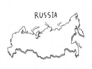 Hand Drawn of Russia, 3D Map on White Background.