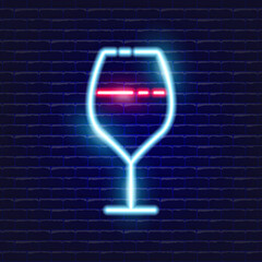 Wall Mural - Glass of wine neon icon. Glowing Vector illustration icon for mobile, web, and menu design. Drink concept.