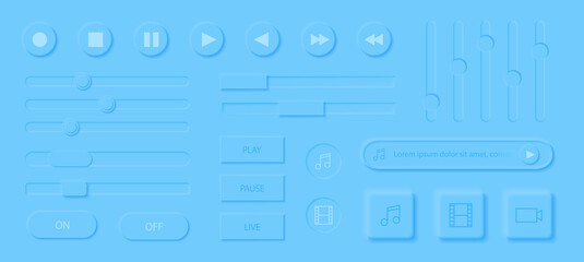 Wall Mural - neumorphism media player interface elements set. modern web or mobile app. audio or video player app
