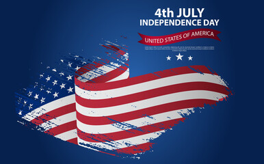Wall Mural - Happy Independence Day greeting card with brush stroke background in United States national flag colors. Happy 4th of July. Happy USA Independence Day. Vector abstract grunge background