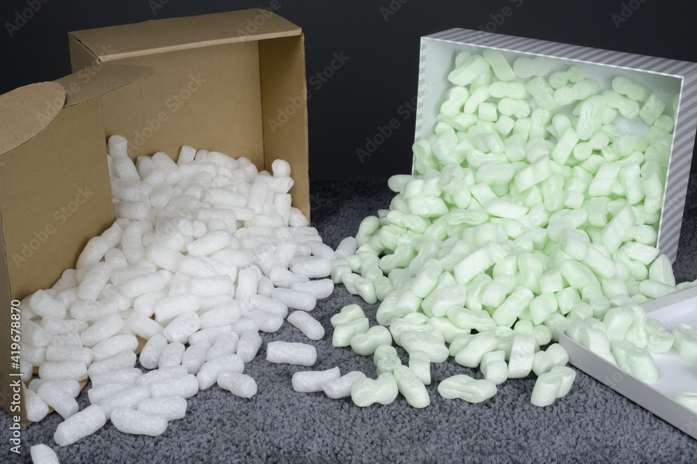 Illustrates different quality parcel packing in cardboard box, luxury ...