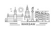 Warsaw minimal style City Outline Skyline with Typographic. Vector cityscape with famous landmarks. Illustration for prints on bags, posters, cards. 