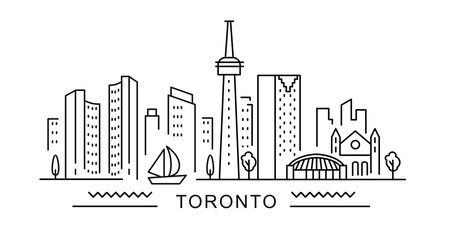 Wall Mural - Toronto minimal style City Outline Skyline with Typographic. Vector cityscape with famous landmarks. Illustration for prints on bags, posters, cards. 