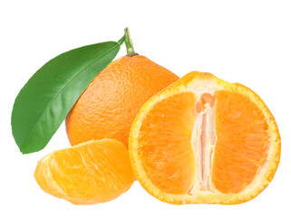 Wall Mural - Tangerine and slices isolated on a white background.