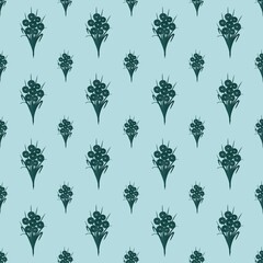 Wall Mural - Seamless floral pattern with bouquet of flowers on a turquoise background 