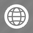 A large web symbol in the center as a hatch of black lines on a white circle. Interlaced effect. Seamless pattern with striped black and white diagonal slanted lines