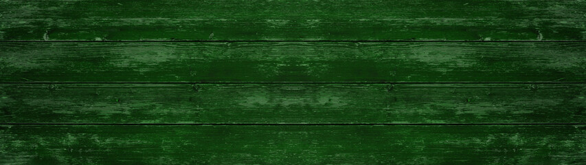 Abstract grunge old dark green painted wooden texture - wood background panorama long banner	
