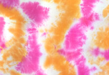 Tie Dye 2 Tone Clouds Close Up Shot Fabric Texture Background Pink Yellow