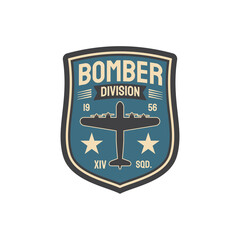 bomber division army chevron insignia of interceptor plane squad isolated military patch with aviati
