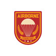 Striking forces airborne special division patch on uniform isolated military chevron label. Vector air army squad, emblem of parachuting skydiving aviation, shield with parachute, olive oil branches