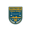 Destroyer submarine maritime division special squad isolated army chevron. Vector navy marine forces patch on military officer uniform. Chevron with sub boat, crossed arrows and olive oil branches