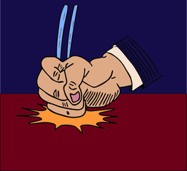 Wall Mural - Illustration of a man fist punches a table. 