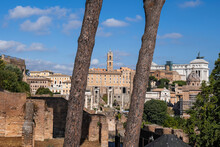 Italy, Rome, Cityscape Of Ancient Roman City With Forum Romanum