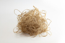 Tangled Mess. Unorganized, Stress, Confused, Complicated, Concept Image. Large Ball Of Tangled And Hemp String Isolated On Neutral White Background.