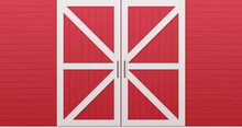 Red Wooden Barn Door Front Side Background Horizontal Vector Illustration