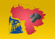 © FranciscoJavier - illustration with a map of Venezuela, oil extraction machine and barrels
