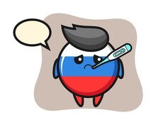 Russia Flag Badge Mascot Character With Fever Condition