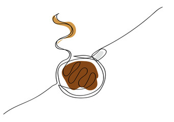 Wall Mural - line art or One Line Drawing of coffee. and Coffee cup shop concept. minimalist,