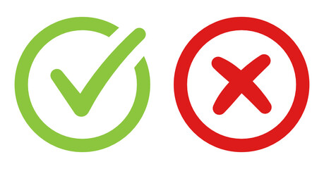 Wall Mural - Correct green sign check and Red Cancel cross vector icon