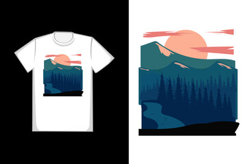 T-Shirt design mountain color blue green and orange