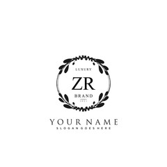 Initial ZR beauty monogram and elegant logo design, handwriting logo of initial signature, wedding, fashion, floral and botanical with creative template, feminine logo collections