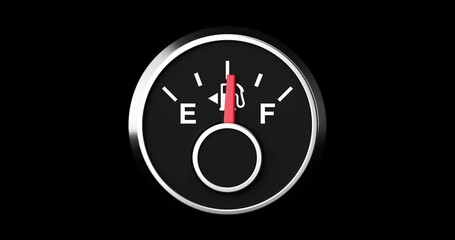 Aufkleber - 4k Resolution Video: Fuel Dashboard Gauge Arrow Showing from Empty to Full Tank on a black background with alpha matte