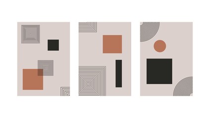 Wall Mural - Set of abstract contemporary with geometric shapes. Design for wallpaper, background, wall decor, cover, print, card, branding. Modern boho minimalist art. Vector 