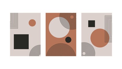 Wall Mural - Set of abstract contemporary with geometric shapes. Design for wallpaper, background, wall decor, cover, print, card, branding. Modern boho minimalist art. Vector 
