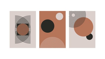 Wall Mural - Set of abstract contemporary with geometric shapes. Design for wallpaper, background, wall decor, cover, print, card, branding. Modern boho minimalist art. Vector 