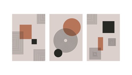 Wall Mural - Set of abstract contemporary with geometric shapes. Design for wallpaper, background, wall decor, cover, print, card, branding. Modern boho minimalist art. Vector 
