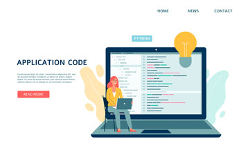 Application code test website banner template flat vector illustration.
