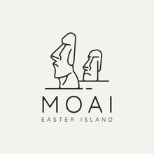 Moai Monument Minimalist Line Art Logo Template Vector Illustration Design. Simple Modern Chilean Landmark Outline Logo Concept