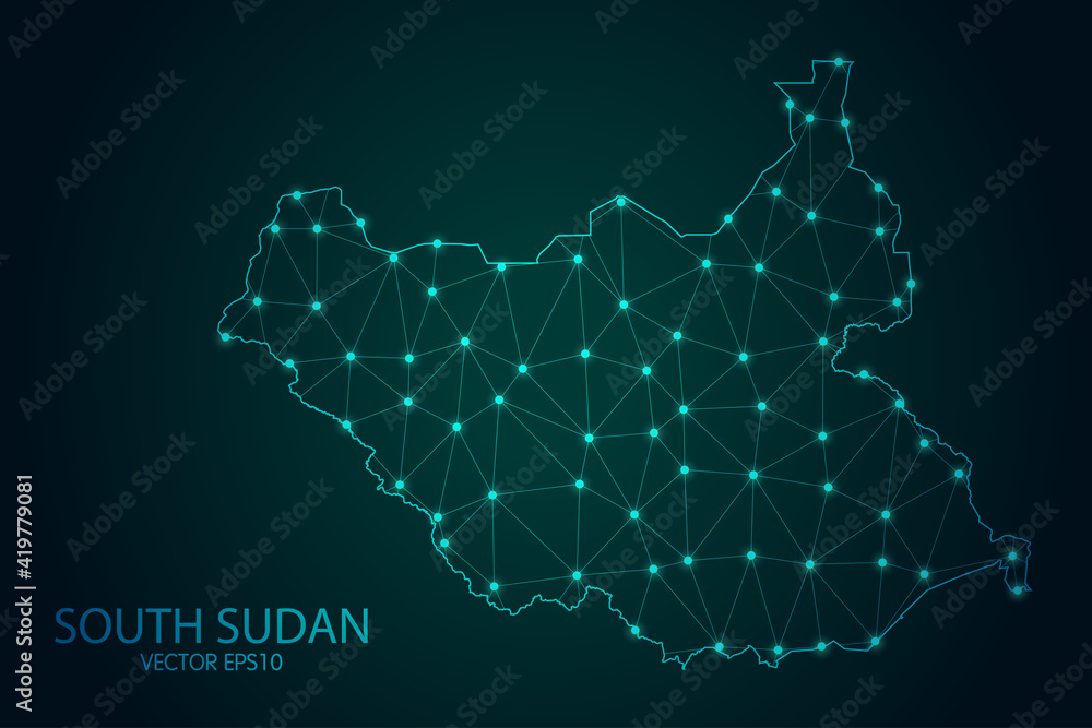 Map of South Sudan - With glowing point and lines scales on The Dark ...