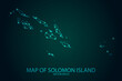 Map of Solomon Island - With glowing point and lines scales on The Dark Gradient Background, 3D mesh polygonal network connections. Vector illustration eps10.