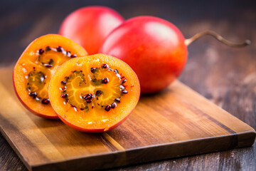 Organic tamarillo (tree tomato) on cutting board