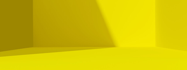 Aufkleber - Yellow abstract wide background and vivid light backdrop room with empty blank gradient wallpaper design. 3D rendering.