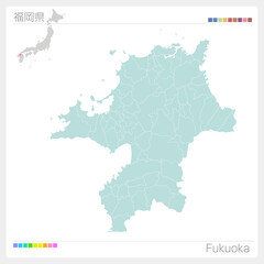  福岡県の地図・Fukuoka（市町村・区分け）