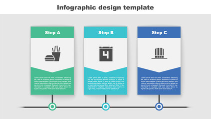 Canvas Print - Set Burger and french fries, Calendar with date July 4 and Patriotic American top hat. Business infographic template. Vector.