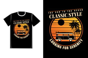 Canvas Print - T-shirt silhouette van car beach sunset style retro vintage