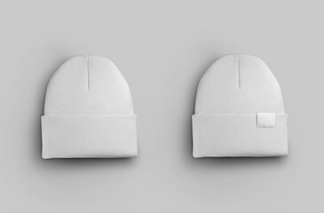 Canvas Print - White warm beanie mockup with tag