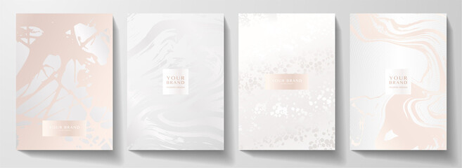 modern pearl cover design set. creative fashionable background with light abstract marble pattern. e