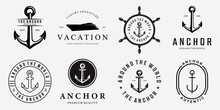 Set Bundle Of Anchor Ship Yacht Luxury Badge Vector Logo, Illustration Vintage Design Of Water Transportation Concept