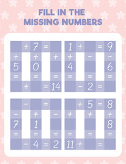 Wall Mural - Math worksheet practice print page. Fill in the missing numbers. Count and write.